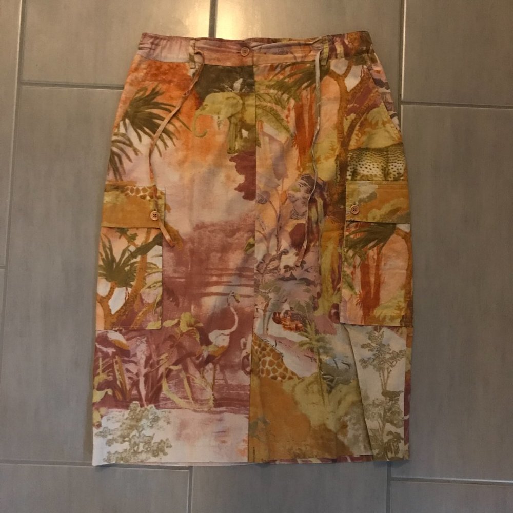 Designer Max Mara Weekend Cargo Pencil Skirt with Abstract Tropical Print NWOT